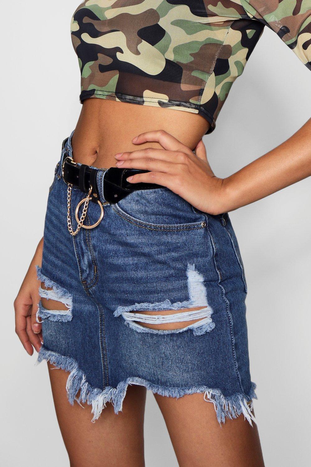 Mini jupe en jean dechiree boohoo FR